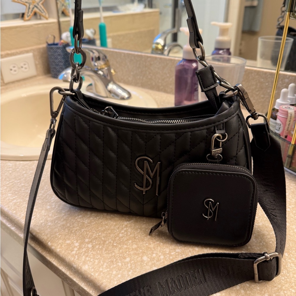 Steve Madden Quilted Black Shoulder Bag Set